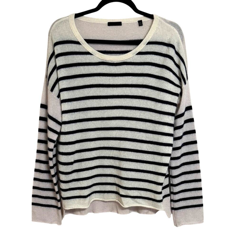 ATM Anthony Thomas Melillo Cashmere Striped Sweater White Blue Size S